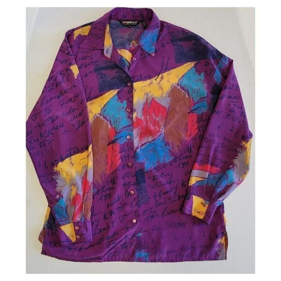 Vintage 1980's Loubella California Silky Abstract Blouse - Picture 3 of 9
